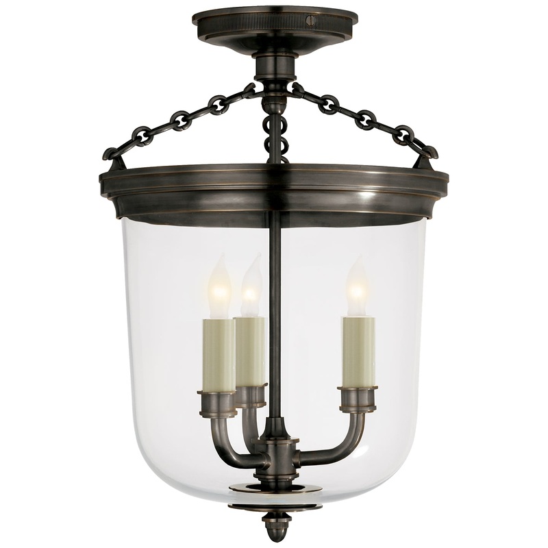 Three Light Semi-Flush Mount from the Merchant Collection in Bronze Finish by Visual Comfort Signature