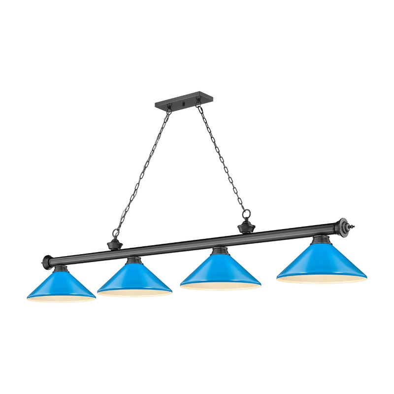Cordon 4-Light Billiard Bronze Plate Cone Electric Blue Steel