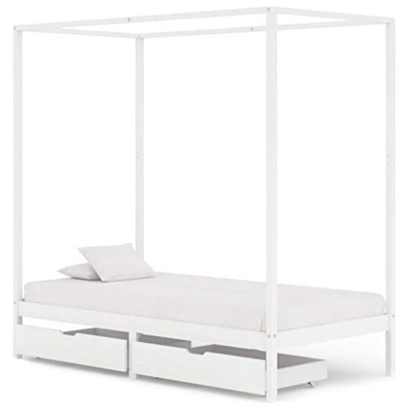 FAMIROSA Giroletto con Baldacchino 2 Cassetti Bianco in Pino 90×200 cm