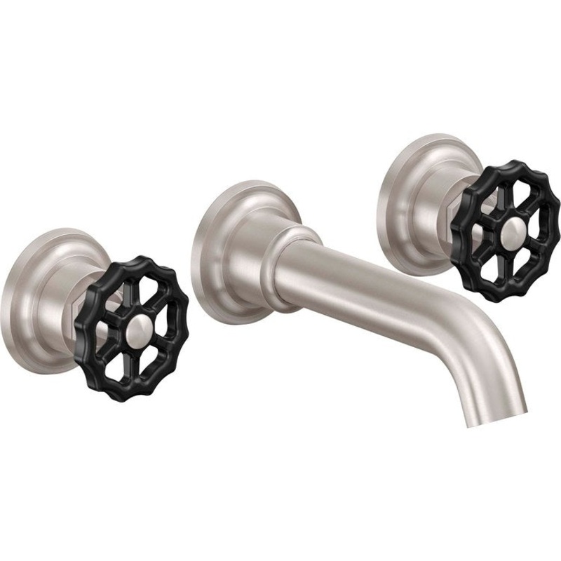 Lavatory Trim Descanso Works Vessel Wall 2 Black Wheel Oil Rubbed Bronze Spout Reach 6-5/16 Inch 1.2 Gallons per Minute