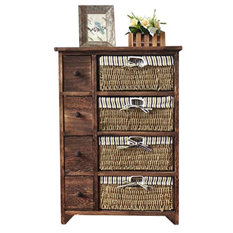Lw Shelf Colore dei Mobili Paulownia Carbonizzato 5/4 Strati Cassetto del Governo Petto con Cesti di Vimini (Size : B)
