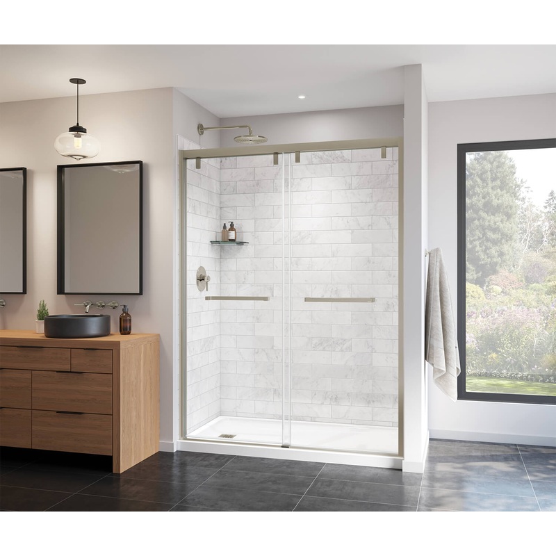 MAAX 135322-900-305-000 Uptown 56-59 x 76 in. 8 mm Bypass Shower Door for Alcove Installation with Clear glass in Brushed Nickel