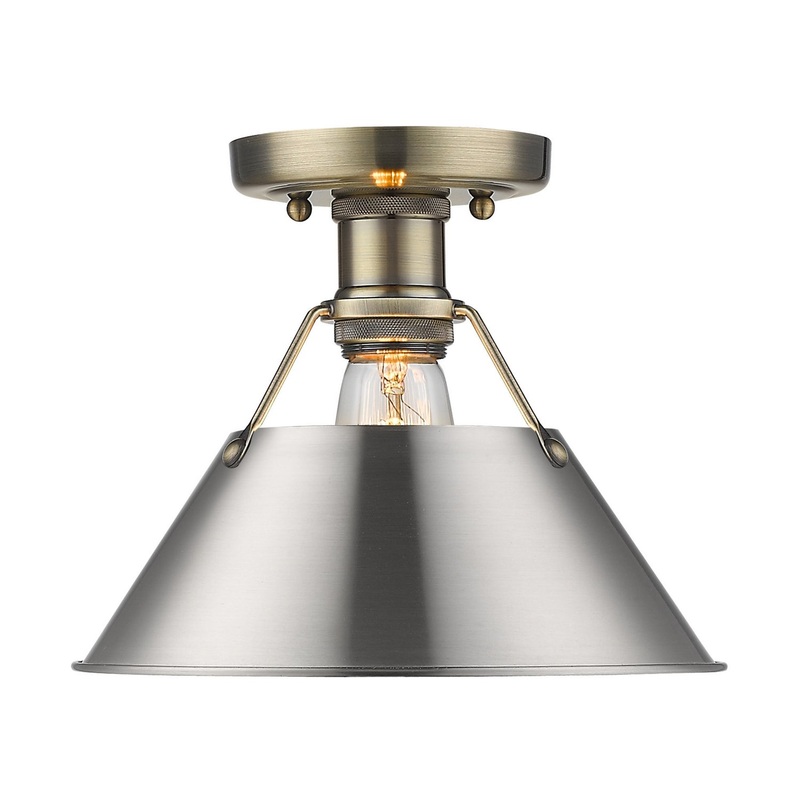 One Light Flush Mount from the Orwell Collection in Aged Brass Finish by Golden