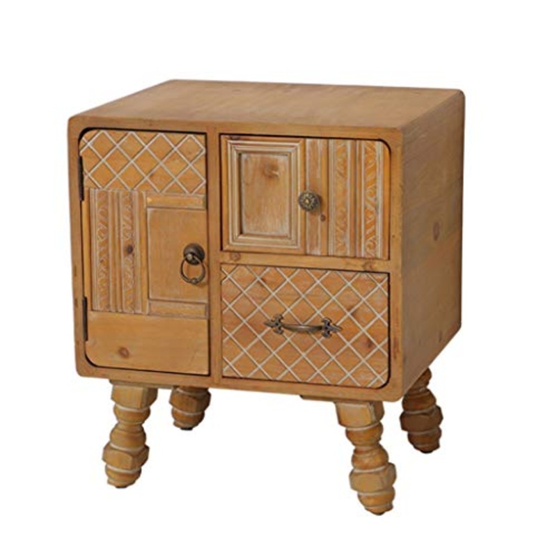 Comodini Vintage legno solido Comodino con cassetti Soggiorno Camera da letto Divano Governo di immagazzinaggio della maniglia del metallo Comodino decorativo Comodini letto ( Color : Wood color )