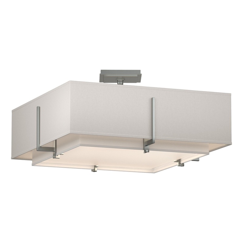 Exos Square Double Shade Semi-Flush Vintage Platinum Natural Anna Inner Shade & Flax Outer Shade