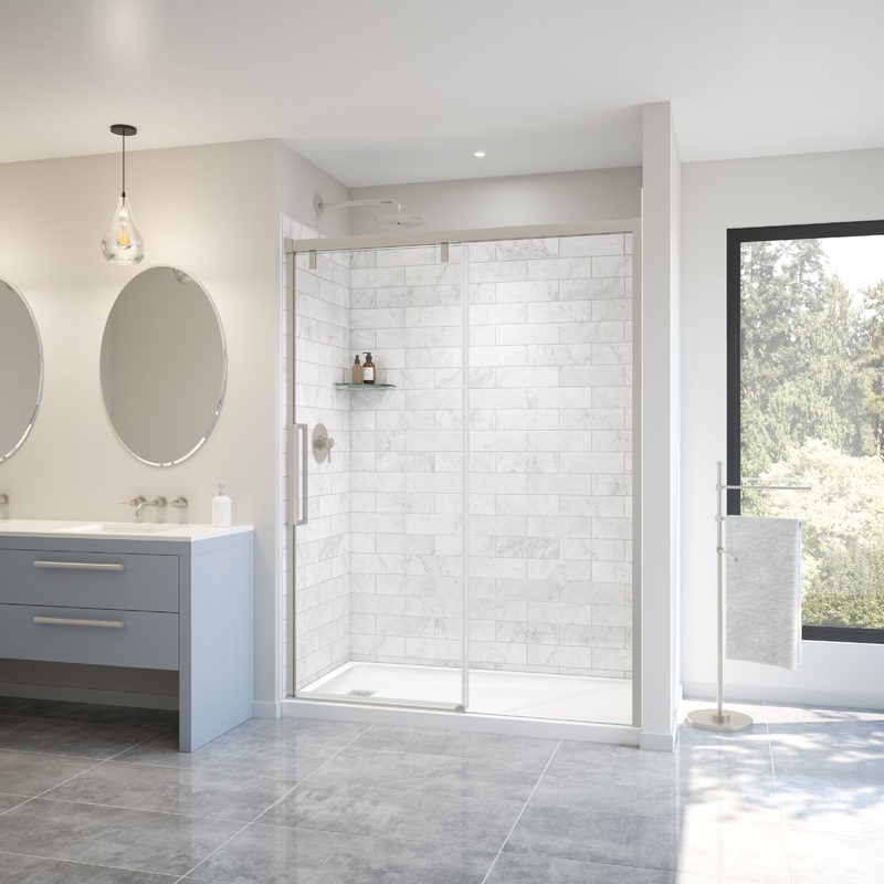 MAAX 135324-900-305-000 Uptown 56-59 x 76 in. 8 mm Sliding Shower Door for Alcove Installation with Clear glass in Brushed Nickel