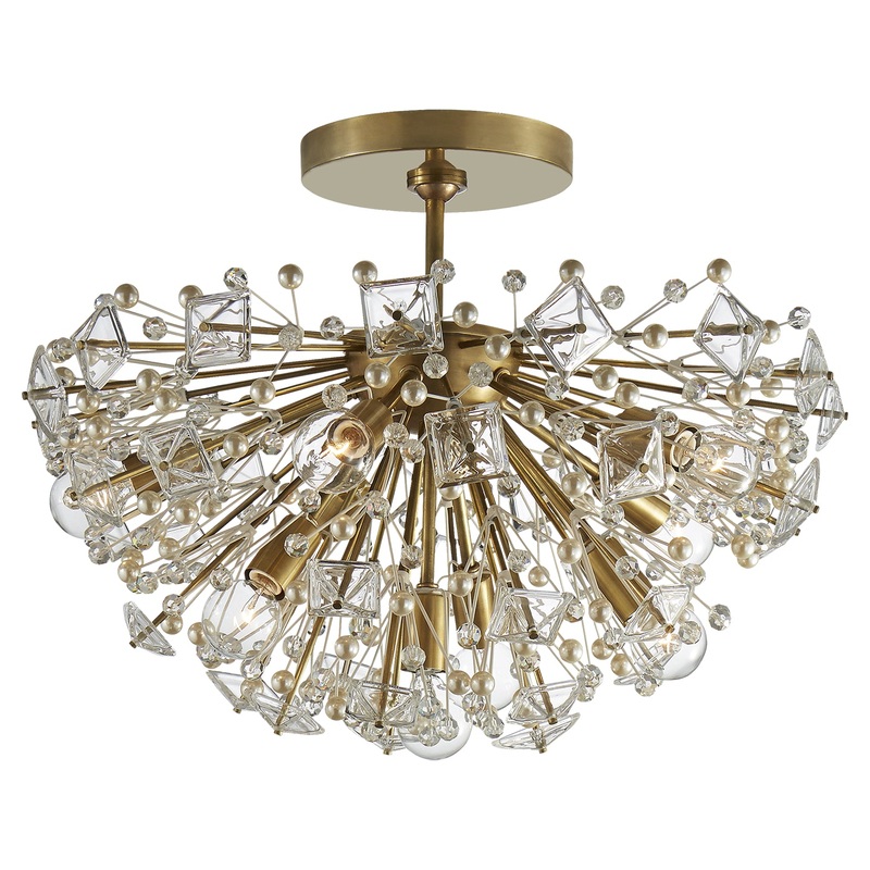 Nine Light Semi Flush Mount from the Dickinson Collection in Soft Brass Finish by Visual Comfort Signature