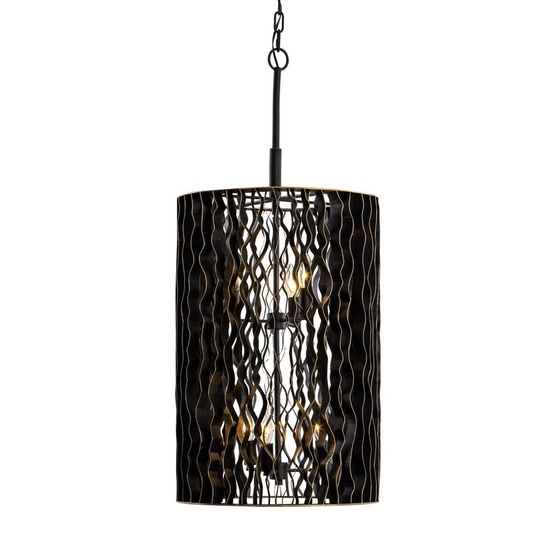 Six Light Foyer Pendant from the Estela Collection in Matte Black/French Gold Finish by Varaluz