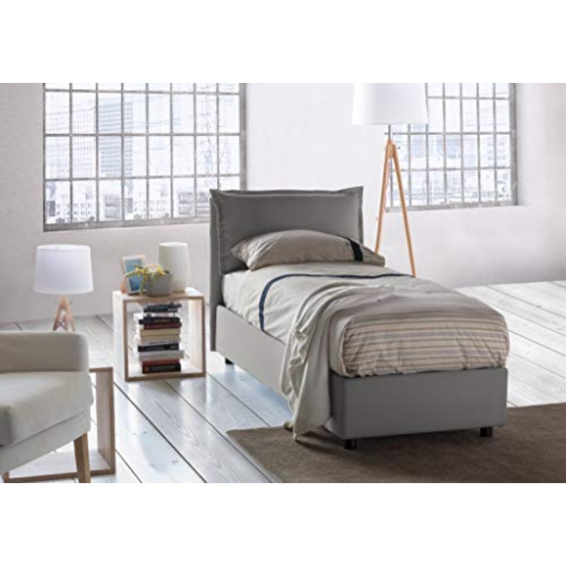 Talamo Italia Letto contenitore Singolo Veronica, Made in Italy, Testata e rivestimento in tessuto, Apertura frontale, con materasso cm 80×190 incluso, Grigio