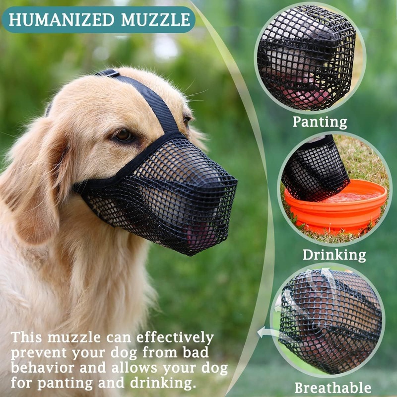 2 Pcs Size L Black Breathable Mesh Dog Muzzle – Anti-Barking, Biting & Chewing – Adjustable & Comfortable Nylon Muzzle for Dogs