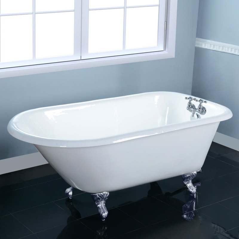 Aqua Eden VCT3D663019NT1 66-Inch Cast Iron Roll Top Clawfoot Tub with 3-3/8 Inch Wall Drillings, White/Polished Chrome
