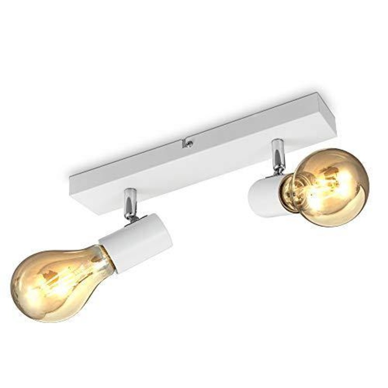 B.K.Licht Lampada da soffitto con 2 faretti orientabili, adatta per 2 lampadine E27 non incluse max 60W, metallo bianco, plafoniera per cucina, lampadario stile industriale