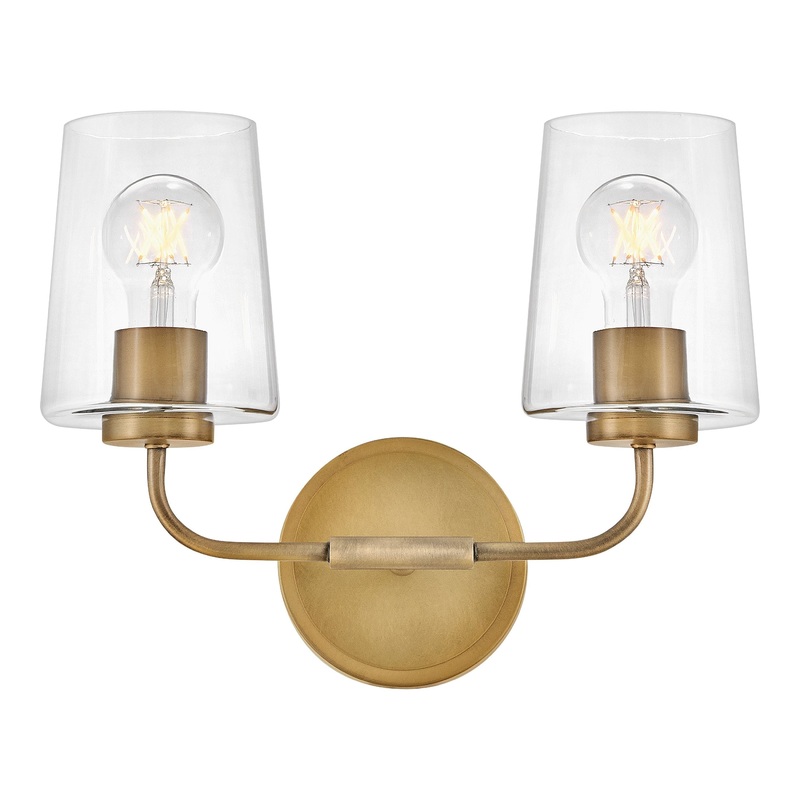 Kline Small Two Light Vanity Heritage Brass with Clear