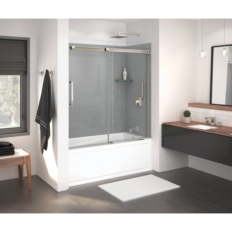 MAAX 138760-900-305-000 Inverto 56-59 x 55 -59 in. 8mm Bypass Tub Door for Alcove Installation with Clear glass in Brushed Nickel