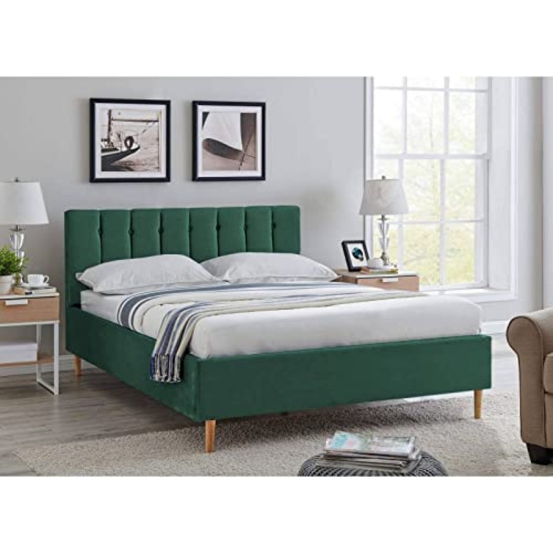 Mobilier Deco – Valentina, letto matrimoniale imbottito in tessuto velluto verde, 180 x 200 cm