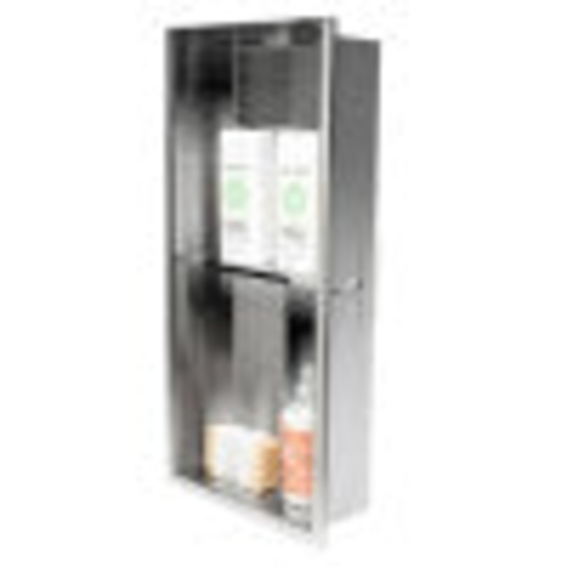 ALFI brand 12 x 24 Polished Stainless Steel Vertical Double Shelf Bath Shower Niche