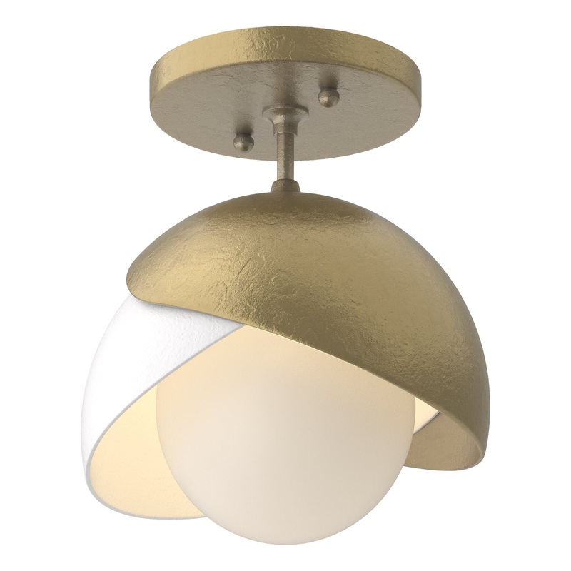 Brooklyn 1-Light Double Shade Semi-Flush Modern Brass White