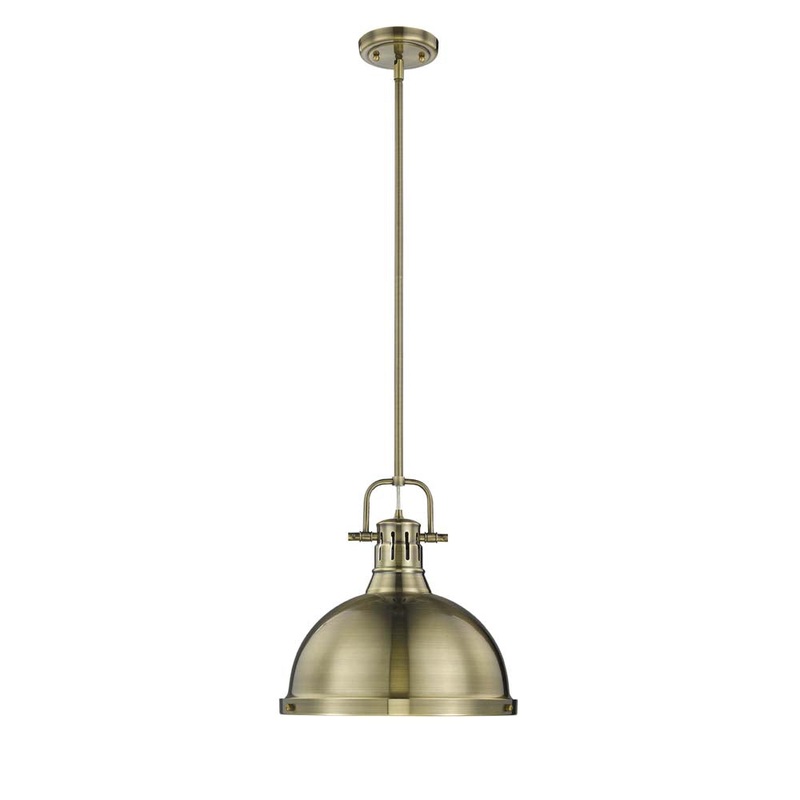 Duncan 1 Light Pendant with Rod in Aged Brass with an Aged Brass Shade