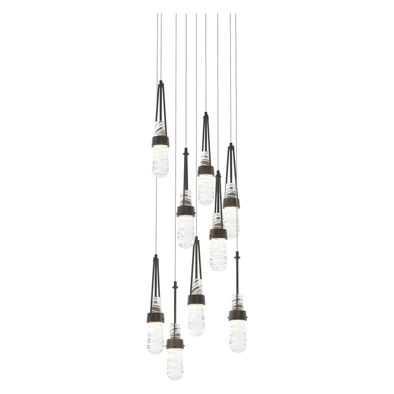 Link 9-Light Blown Glass Pendant Black Clear Glass with White Threading (YJ)