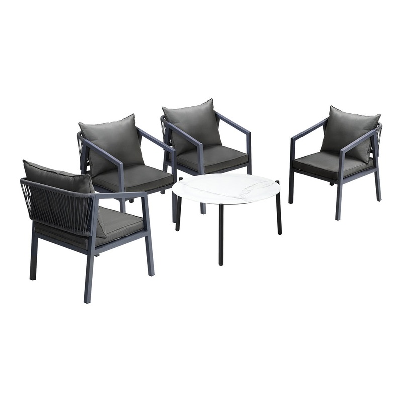 Livsip 4 Seater Outdoor Patio Set White 70cm Coffee Table Grey Chair