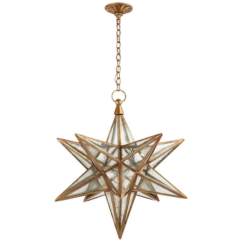 One Light Lantern from the Moravian Star Collection in Gilded Iron Finish by Visual Comfort Signature
