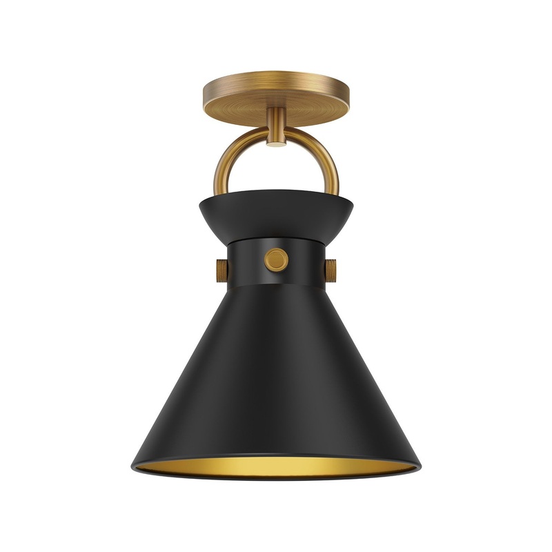 One Light Semi-Flush Mount from the Emerson Collection in Aged Gold|Aged Gold/Matte Black|Matte Black/Aged Gold Finish by Alora