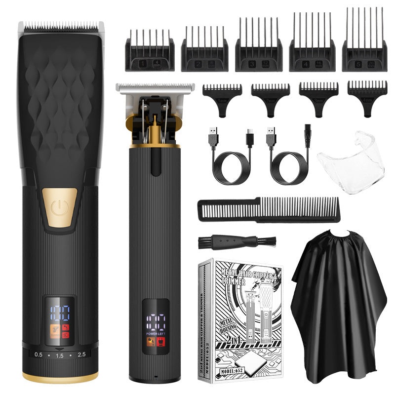 Professional 2-in-1 Cordless Hair Clipper & Trimmer Kit with LED Display & 5-Speed Fine Tuning(Black)