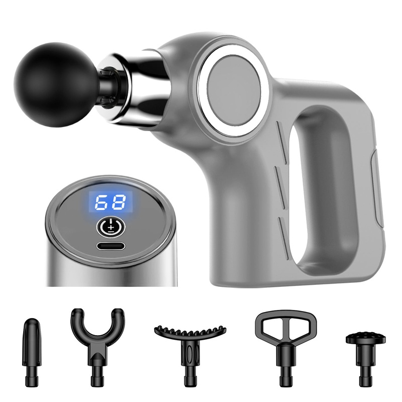 Professional Deep Tissue Percussion Massage Gun – 30 Speeds, 6 Heads & LCD Touch Screen(grey)