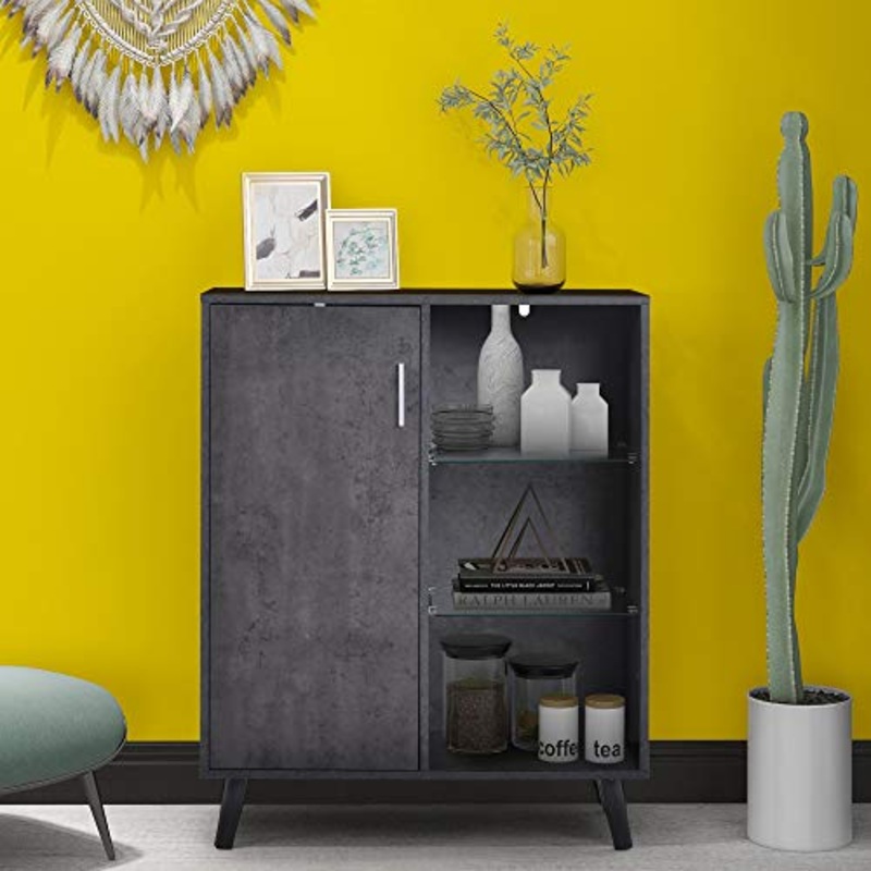 Q-HL Comodino Credenza dell’Armadio di Stoccaggio E Tavolo A Buffet con Porta con 3 Ripiani Regolabili Integrati 3 Ripiani Aperti per Sala da Pranzo Soggiorno Cucina