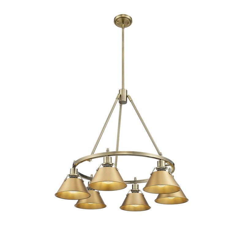 Six Light Chandelier from the Orwell Collection in Aged Brass Finish by Golden