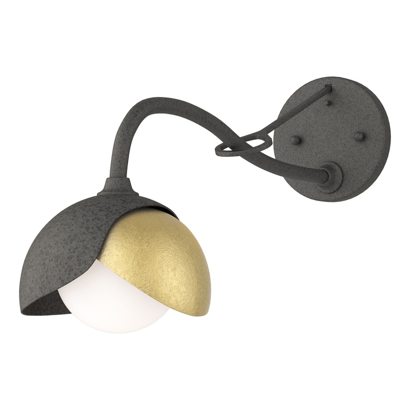 Brooklyn 1-Light Double Shade Long-Arm Sconce Natural Iron Modern Brass
