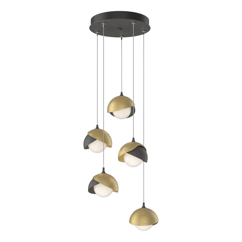 Brooklyn 5-Light Double Shade Pendant Natural Iron Modern Brass