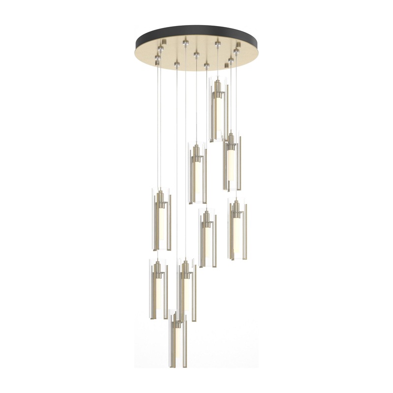 Exos Glass 9-Light Pendant Modern Brass Clear Glass (ZM)