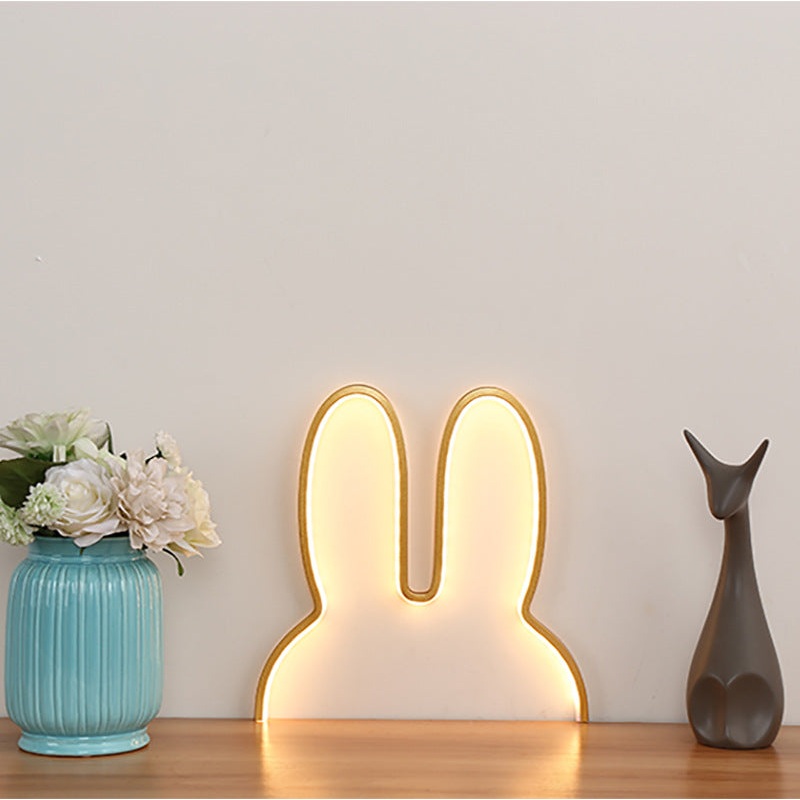 Gold 40x30cm Adorable Bunny LED Wall Night Light – USB Powered Warm White Lamp for Kids Room Decor