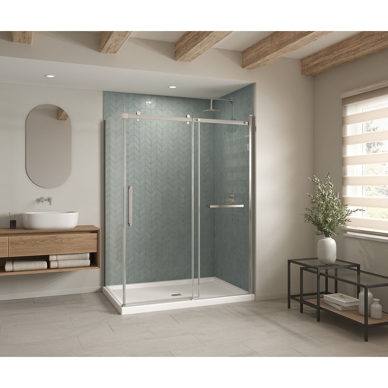 MAAX 420036-543-001-100 B3Square 6042 Acrylic Corner Right Shower Base in White with Anti-slip Bottom with Center Drain