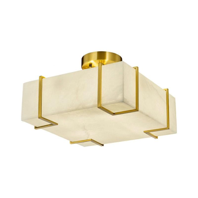 Madrid 4-Light Semi Flush Mount Antique Brass and Alabaster