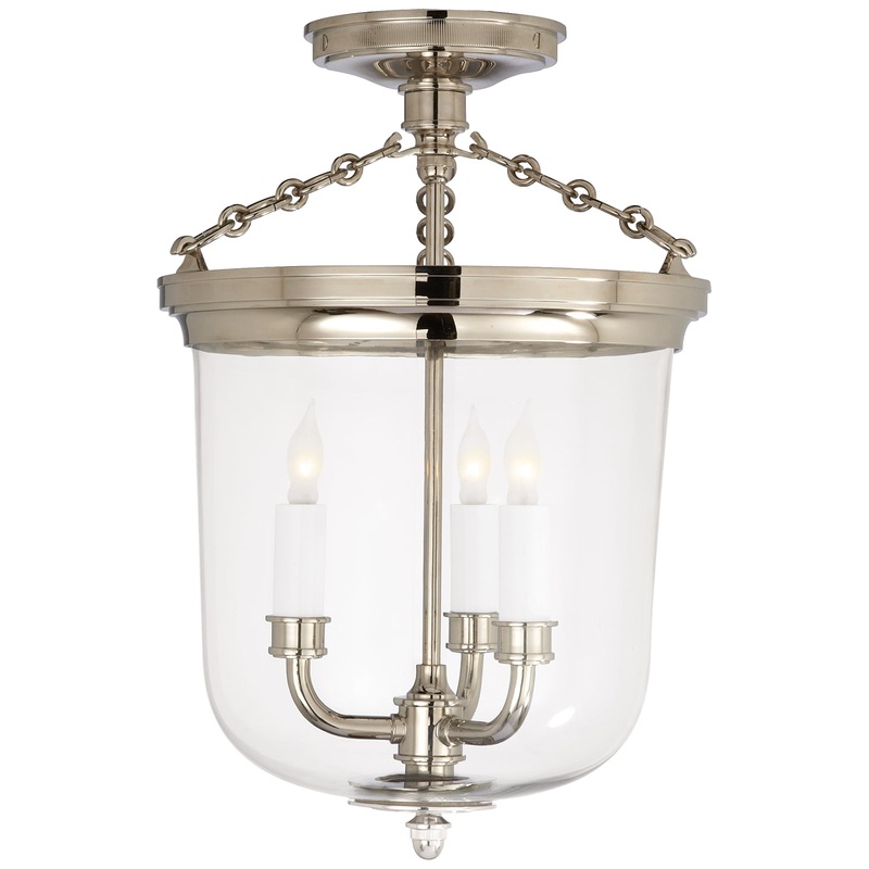 Three Light Semi-Flush Mount from the Merchant Collection in Polished Nickel Finish by Visual Comfort Signature