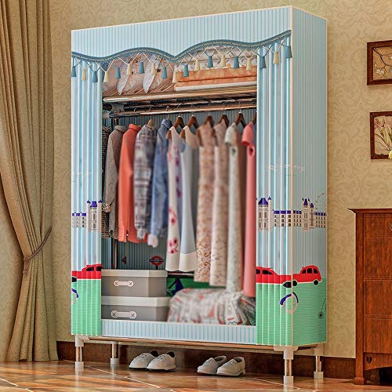 wardrobe Armadio in Tessuto, Armadio Assemblato in Tubolare d’Acciaio da 25 Mm, Doppio Armadio in Tessuto Economico