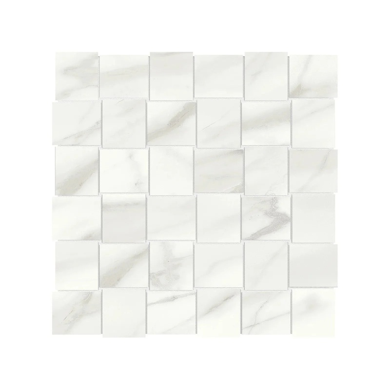 2″ x 2″ Basketweave Mayfair Volakas Grigio Polished Porcelain Mosaics. 1 Sheet = .98 Sq. Ft. 2″ x