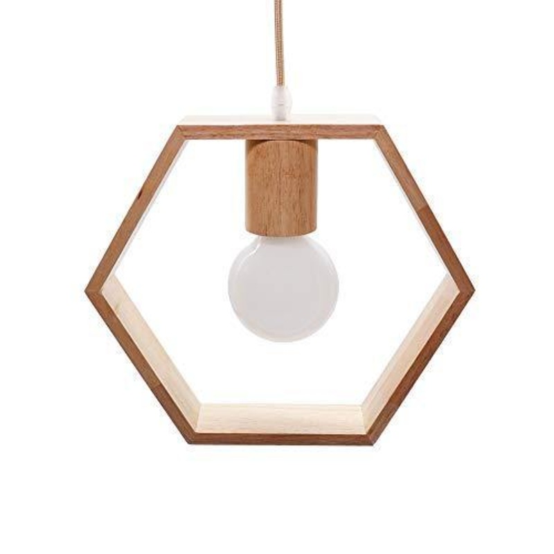Artpad Nordic esagono in legno luci geometriche a sospensione testa singola appesa sala da pranzo bar ristorante lampada in legno con 5w lampadina bianca