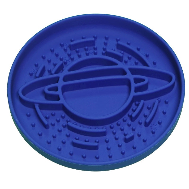 Dark Blue Silicone Planet Slow Feeder Dog Bowl – 2-in-1 Anti-Choke Lick Mat for Healthy Eating & Fun