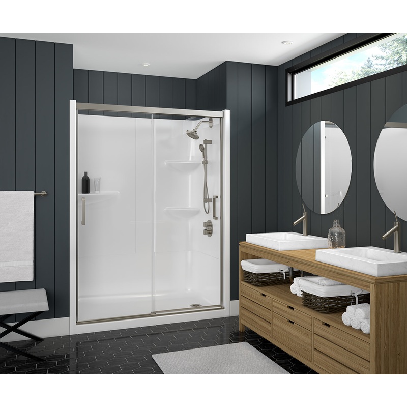 MAAX 138521-900-305-000 Incognito 74 51-54 x 74 in. 8mm Bypass Shower Door for Alcove Installation with Clear glass in Brushed Nickel