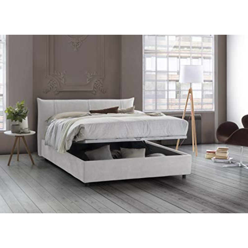 Talamo Italia Letto contenitore Matrimoniale Alice, Made in Italy, Letto con rivestimento in tessuto, Apertura frontale, adatto per materasso 160×190 cm, Bianco