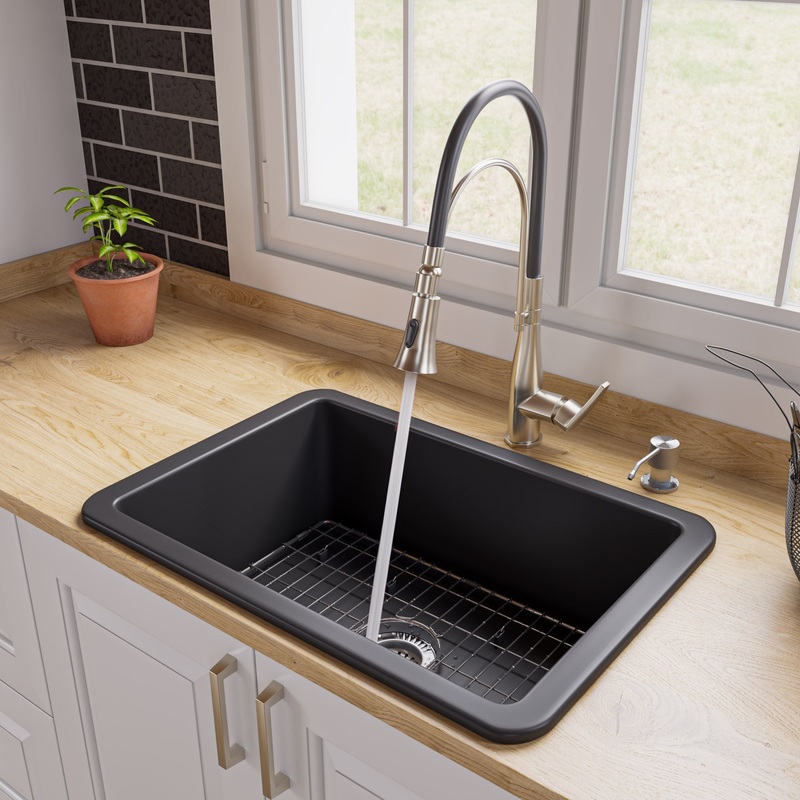 Black Matte 27″ x 18″ Fireclay Undermount / Drop In Firelcay Kitchen Sink