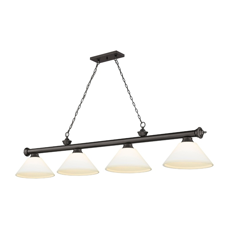 Cordon 4-Light Billiard Bronze Cone Matte Opal Glass