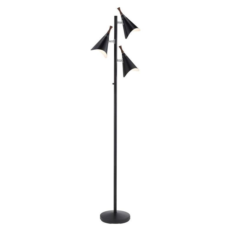 Draper Tree Lamp Black Painted Metal with Brushed Steel & Wood Accents
