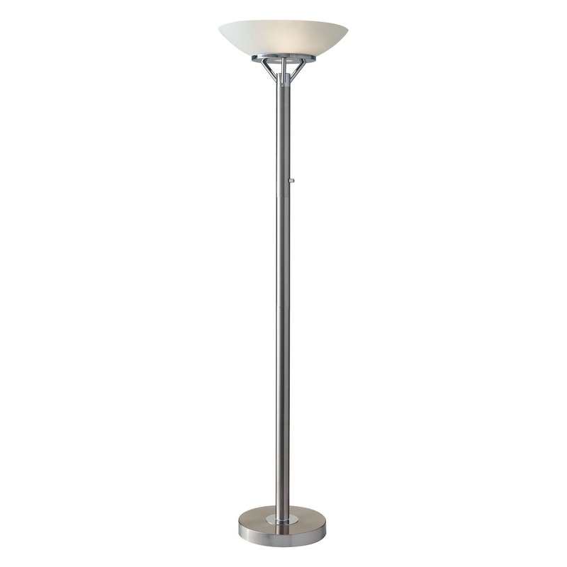 Expo 300W Torchiere Brushed Steel with Chrome Accents