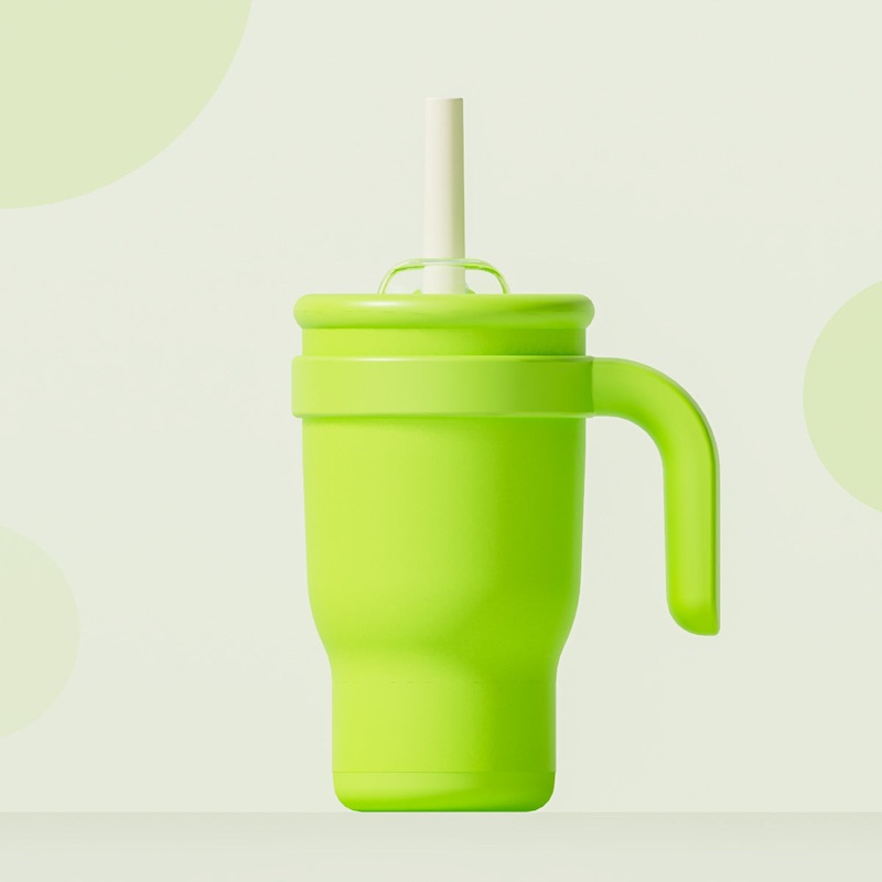 Green 14oz Insulated Tumbler with Handle & Straw – 304 Stainless Steel Car Cup (Contrast Color)