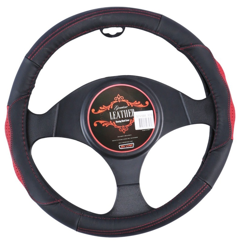 Nevada Steering Wheel Cover – Black/Red [Leather]