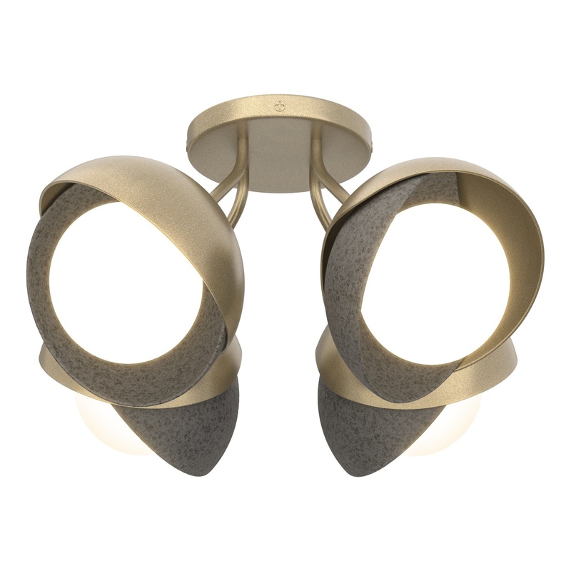 Brooklyn 4-Light Double Shade Semi-Flush Soft Gold Natural Iron